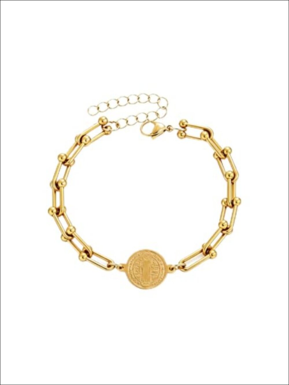 Stainless Steel St Benedict Bracelet Adjustable Religious Link Protection